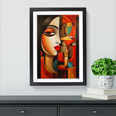 Indian Woman Cubism - Single Picture Frame Print on Wood