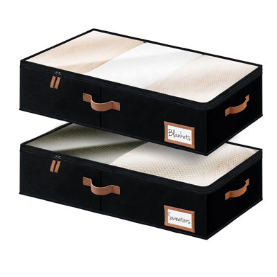 Underbed Storage Box with Clear Window, Foldable Underbed Storage Bins for Clothes, Blankets and Shoes, 6'' H X 33'' W X 17'' D, Black