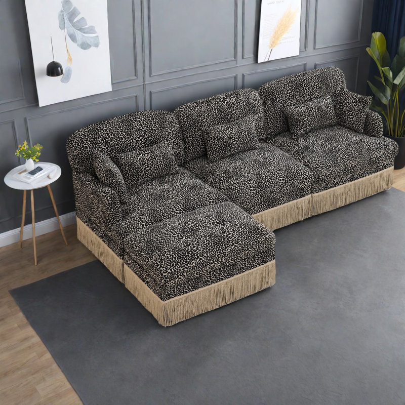 Deep Seat Modular Sofas Chenille Leopard Modern Living Room Home