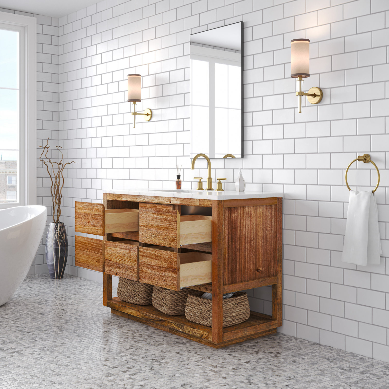 Weighton 48" Carrara Marble Vanity with Satin Gold Faucet
