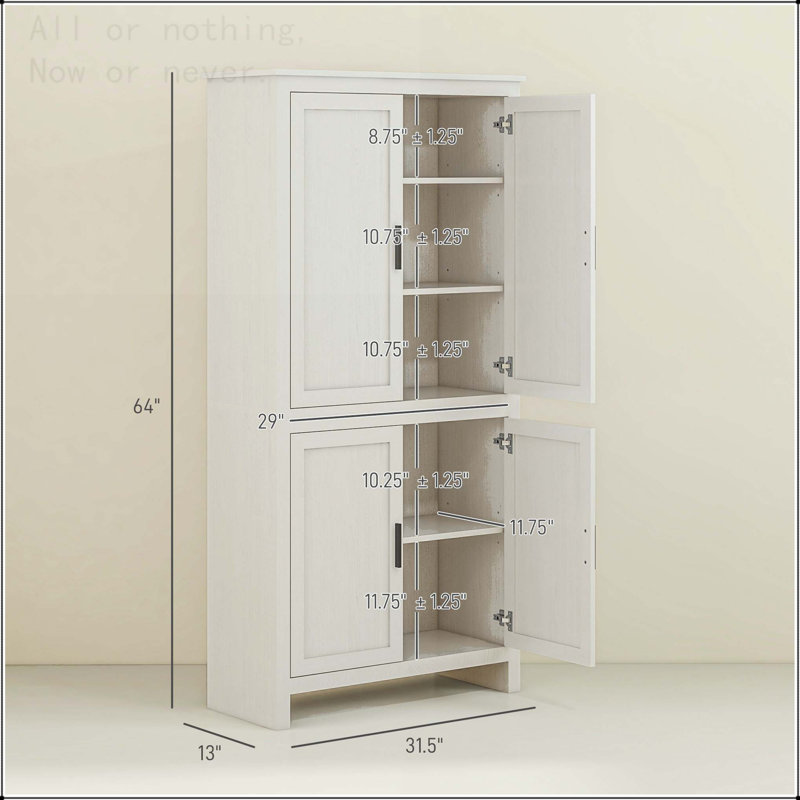 Armoire de rangement autoportante avec tablettes réglables - H 64 po, Blanc antique