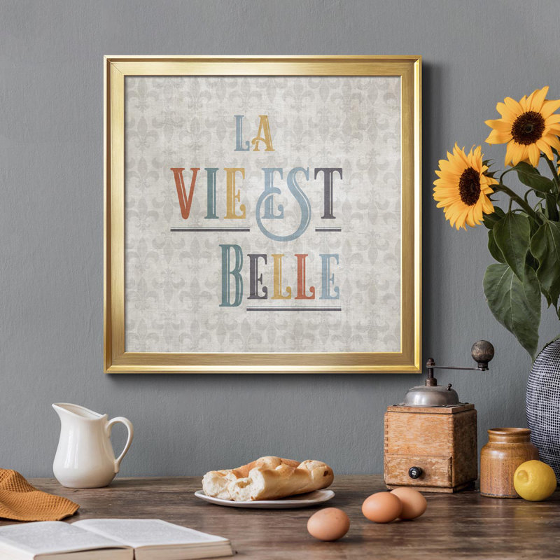 La Vie - Reproduction d'art textuel sur toile encadrée, H 34,5 po x l 34,5 po x P 1,5 po, Or