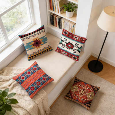 4-Pack Moroccan Style Decorative Pillow Cover For Home Sofa, Sofa Bed, Bed - 18*18 Inches Polyester Decorative Pillow Cover With Modern Pattern (Filler Not Included)