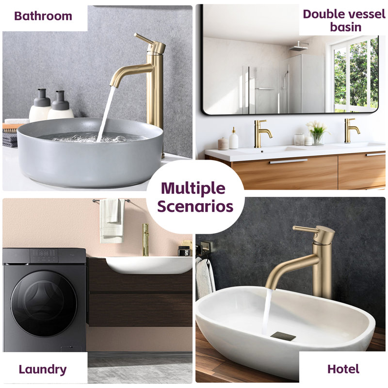Bathroom Sink Tall Lavatory Faucet - Single Handle One Hole In Brushed Gold Modern For Ornament, Brushed Gold