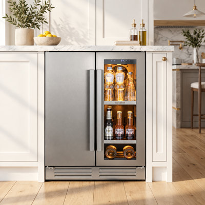 23.4" W 3-in-1 Built-In Sphere Ice Maker with Beverage Cooler and Freezer Compartment