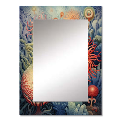 Beautiful Deep Sea Anemones Retro Harmony IV - Marine Animals Unique Wall Mirror, Modern Mirror, Printed Metal Art