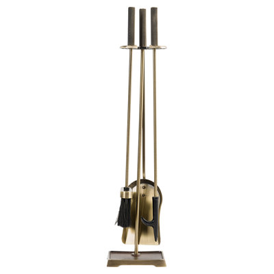 Ensemble d'outils de foyer Modern Ember Harper - comprend brosse, pelle, tisonnier et support - acier