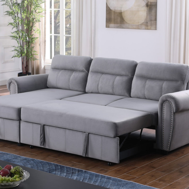 Canapé-lit modulaire 96,5 po en velours gris réversible