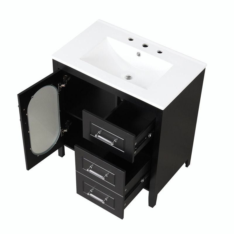 Meuble-lavabo simple 30 po avec plateau en céramique Sunjay