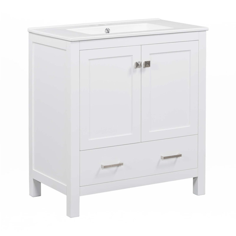 Meuble-lavabo 30 po avec lavabo simple, Blanc, Argent argent