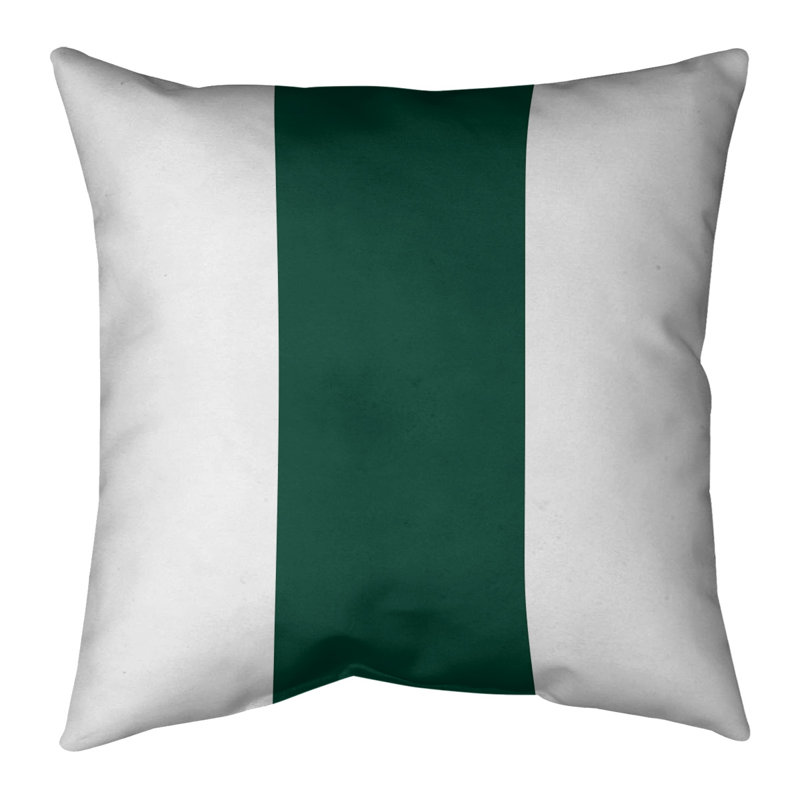 20" Green and White Striped Polyester Throw Pillow