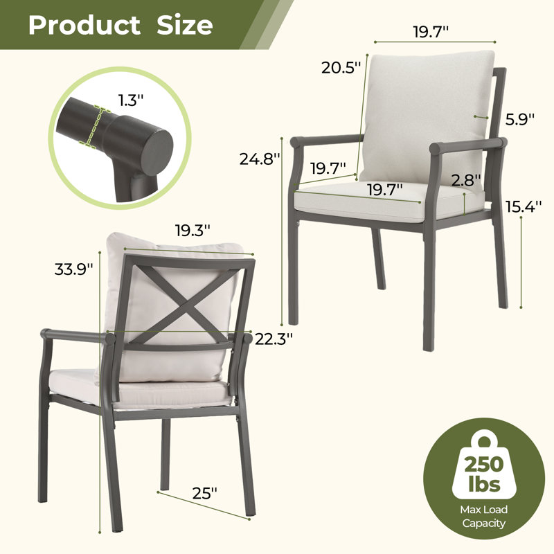 Chaises de patio en métal avec coussins beiges 4 pièces Mcallister