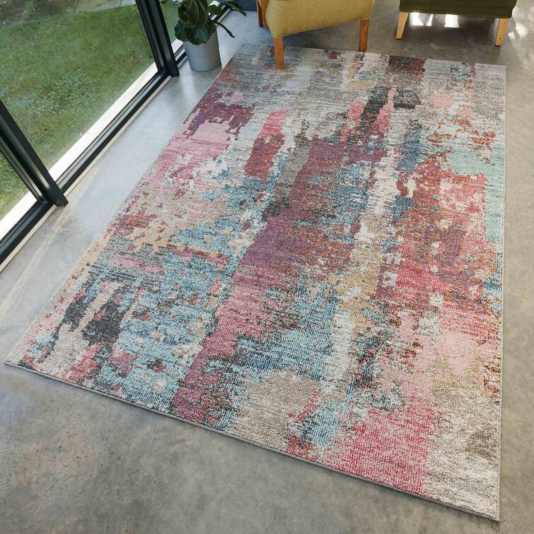 Olivieri Abstract Machine Woven Pink/Blue Area Rug