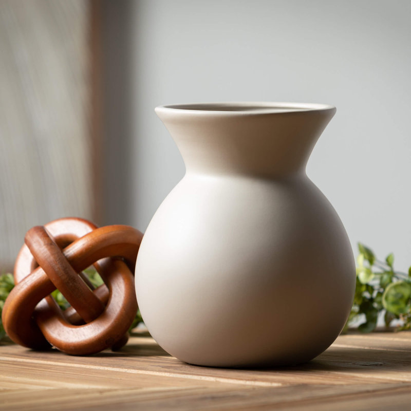8.25" Matte Gray Hourglass Vase, Ceramic, Gray