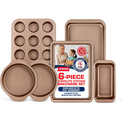 Ensemble de plaques de cuisson 6 pièces Bakken - Plat de cuisson antiadhésif en acier au carbone durable, brun, allant au four jusqu'à 450 ° F, empilable et peu encombrant