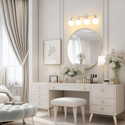 Modern Bathroom Light Fixture With Finish And Milky White Glass Shades, 4-Light Vanity Wall Sconce For Over Mirror Installation