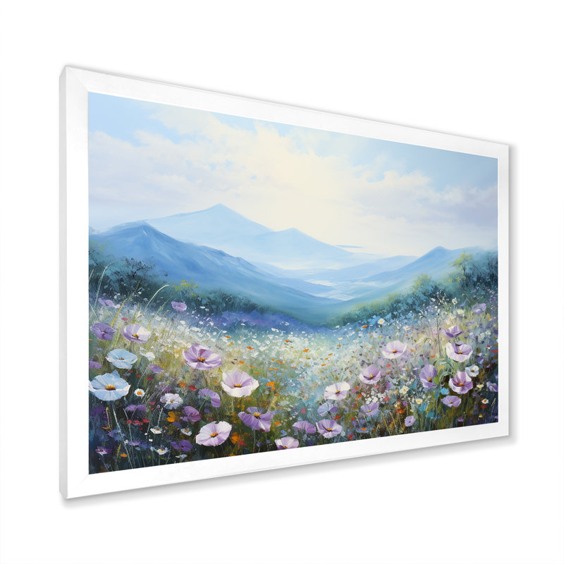 Fleurs mauves Morning Glory Hill II, Cadre simple blanc, H 24 po x l 32 po x P 1 po