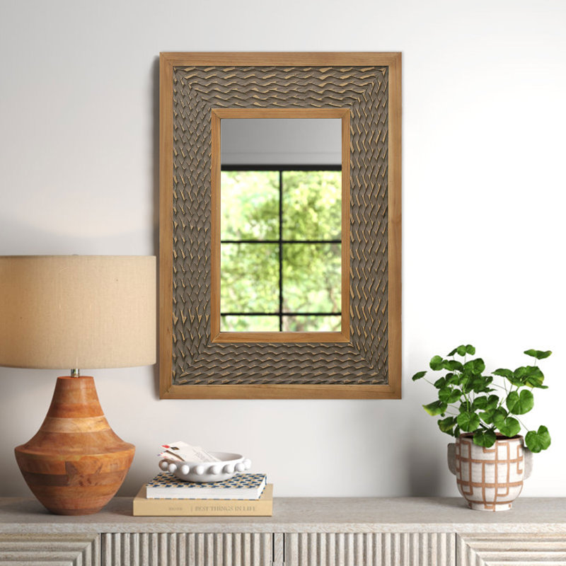 Solid Wood Rectangular Rustic Wall Mirror, Decorative Mirror, Dark Brown Wood