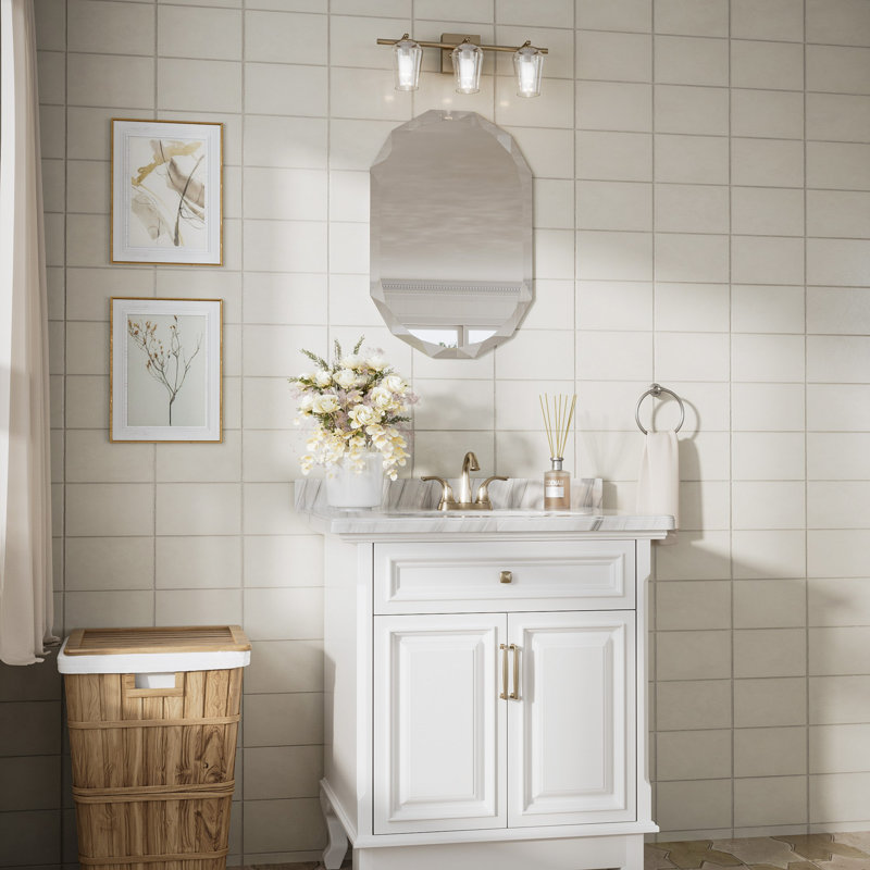 Miroir octogonal biseauté sans cadre Pearlette, 24 po x 16 po