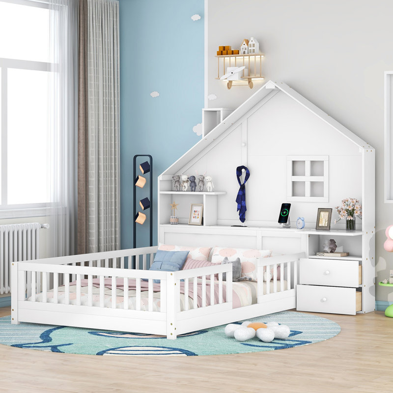 Lit pour enfant Wolken, Blanc, Double