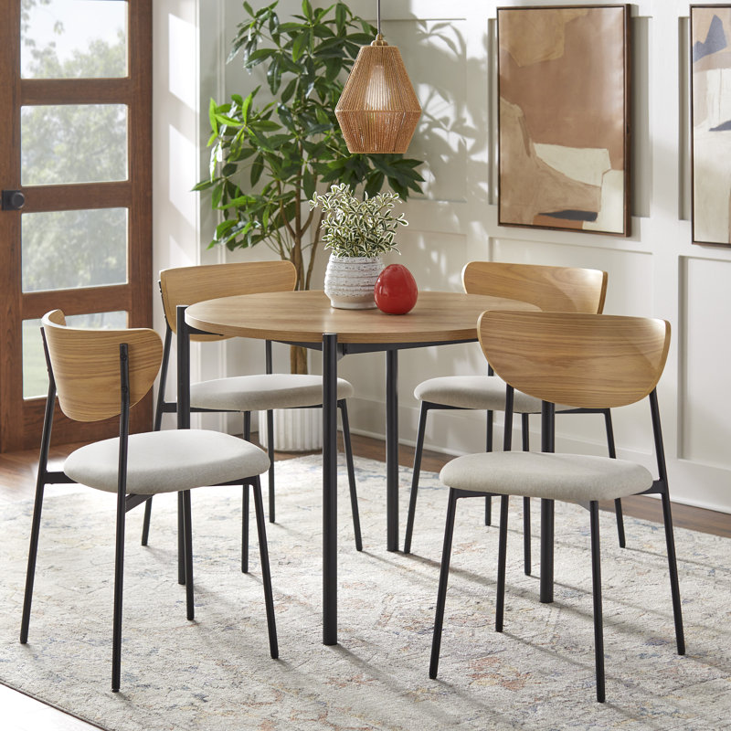 Jeremaiah Round Dining Set, 5 Pieces: Table, 4 Chairs