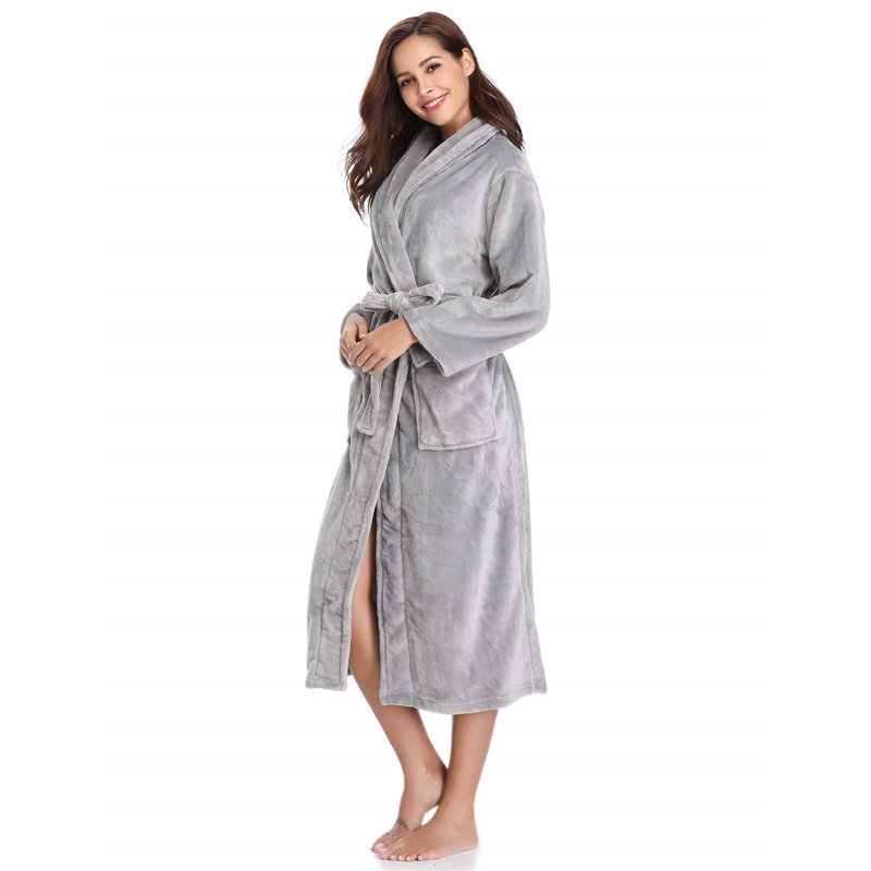 Aivyn Flannel Mid-Calf Bathrobe, M, Grey