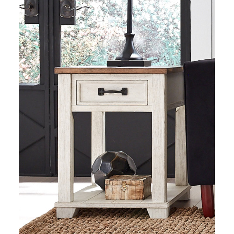 Solid Wood Top End Table with Storage
