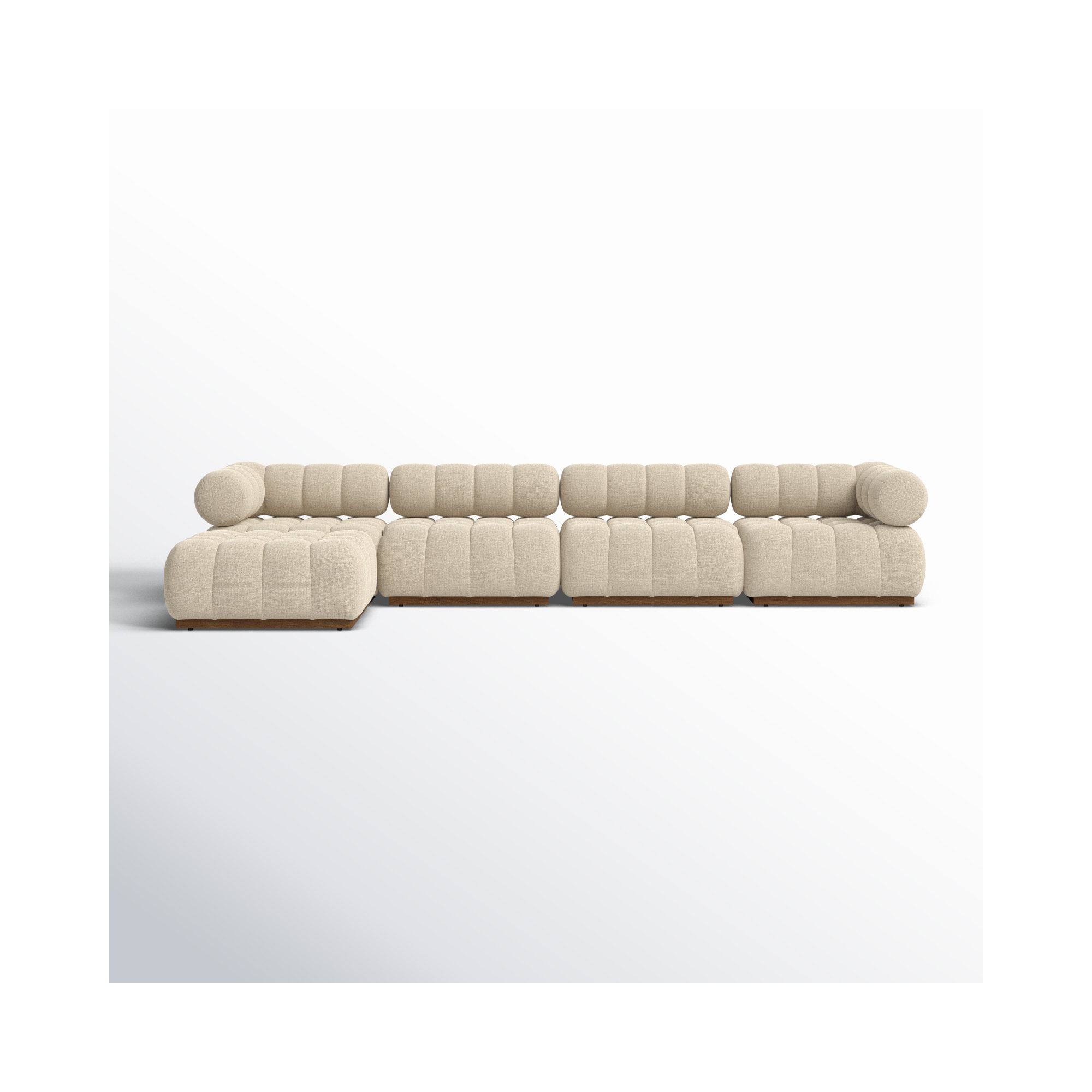 Martinique Outdoor 4Pc Sectional W/ Ottoman-Hayes Cream, Ellor Brown Cushion/Stained Saddle Frame