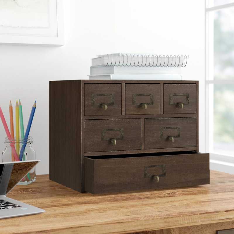 Rangement de bureau 6 tiroirs Apothecary, Brun rustique