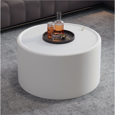 Table basse ronde avec plateau en verre trempé, corps en cuir PU et rangement caché pour le salon, table d'appoint moderne