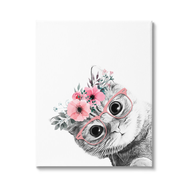 «Pink Flower Crown», conception simple de verres à chat par Annalisa Latella - impression, Toile tendue, H 30 po x l 24 po