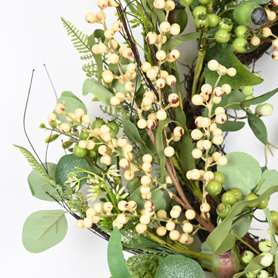 22" Artificial Spring Summer Farmhouse Eucalyptus Berry Front Door Wreath
