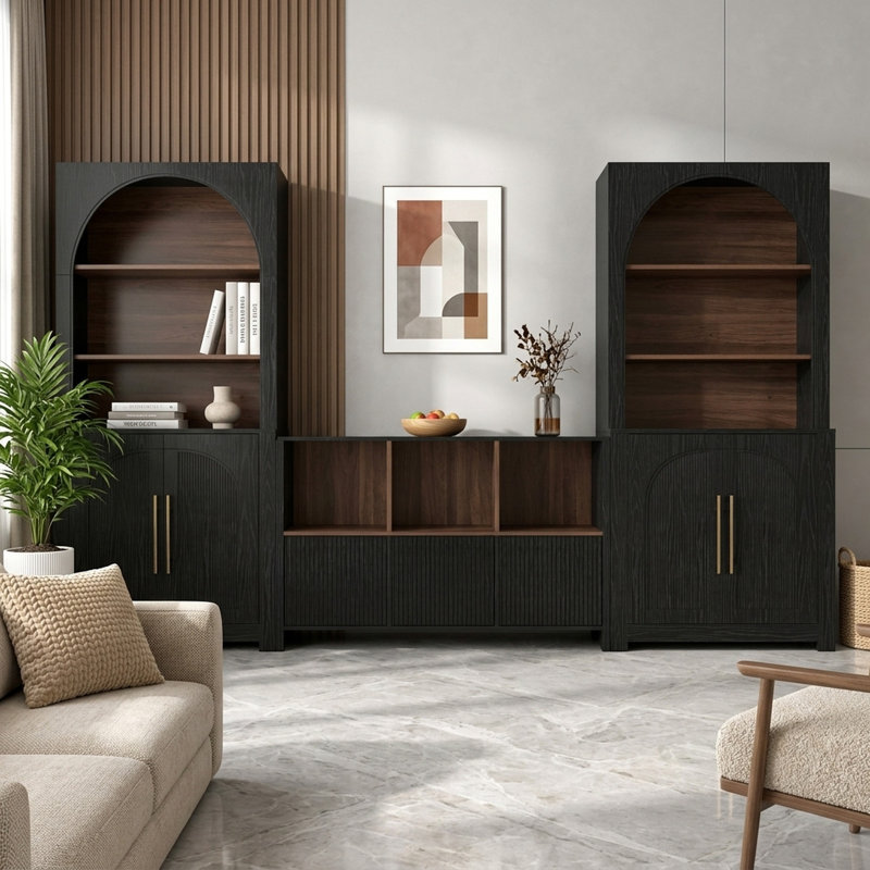 70.87" H Freestanding Modern Arched Bookcase Suite with Doors and Adjustable Shelves