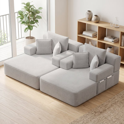 Unarepos Corduroy Oversized Double Chaise Lounge Sofa Bed with Storage Pockets