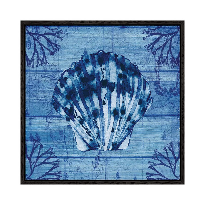 Indigo Scallop by Susan Jill - Print on Canvas, Black Floater Framed, 45.72cm H x 45.72cm W x 3.81cm D