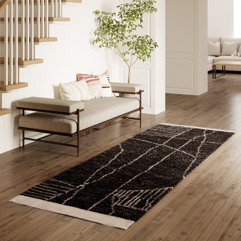 Lulu Abstract Area Rug in Steel Gray/White, Runner 2'6" x 12'