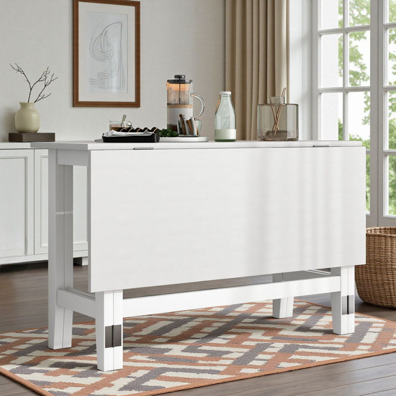 Extendable Dining Table With Drop Leaf, Rectangular, Modern Farmhouse Style, White