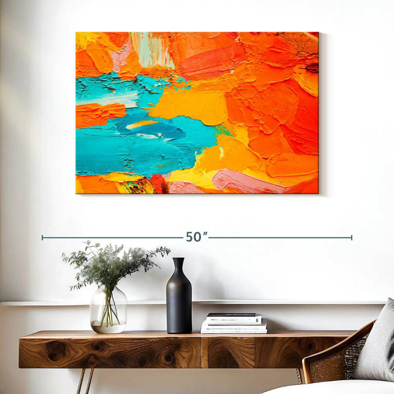 Avery orange et bleu abstrait, H 26 po x l 39 po