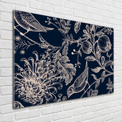 Flowers And Birds - No Frame Print on Glass
