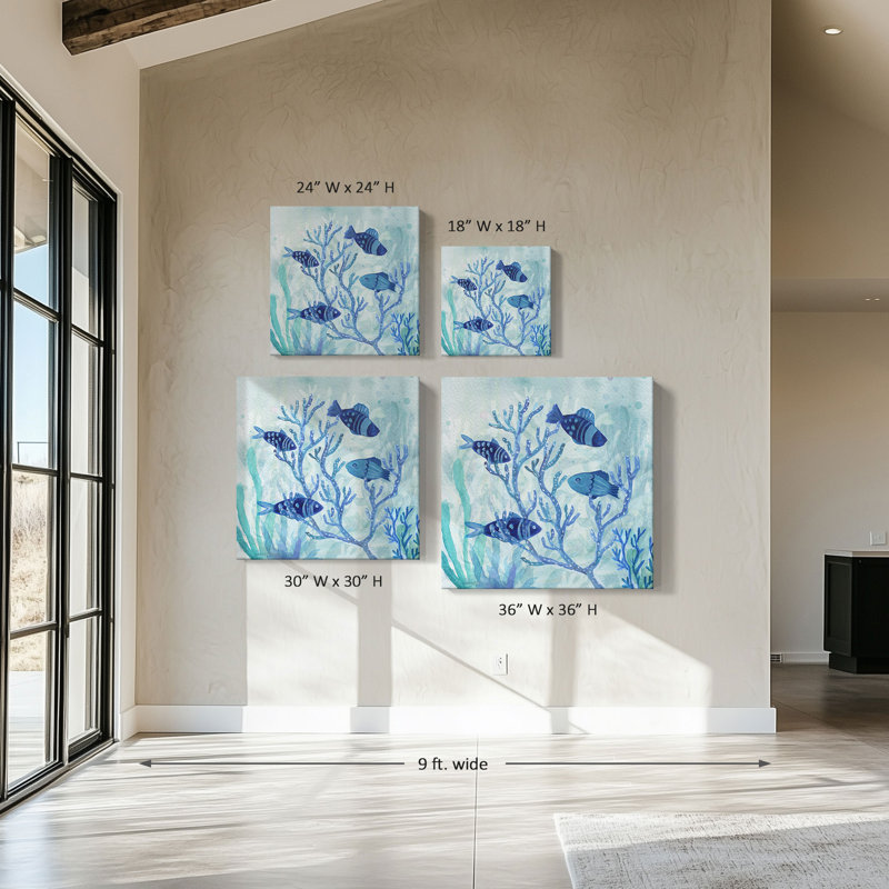 "Blue Coral I" par Marilyn Dunlap, reproduction sur toile, H 18 po x l 18 po x P 1 po