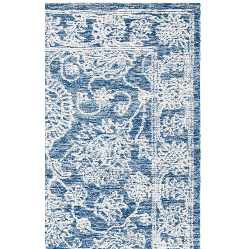 Aiofe Hand Tufted Wool/Cotton Oriental Rug in Gray/Blue, Square 6'