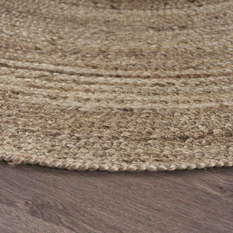 Tapis d'intérieur gris rayé en jute / sisal tressé à la main de style campagne moderne Arlean, Rond 6 pi