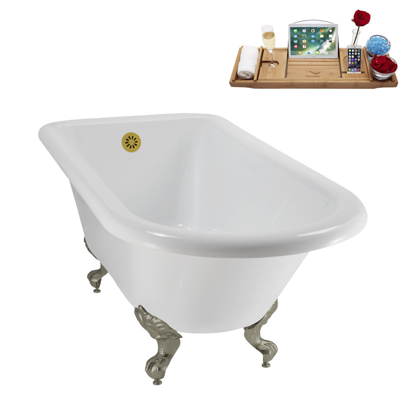 62" Streamline Clawfoot Tub,Tray,Drain, Clawfeet, Brushed Nickel, Brushed Gold