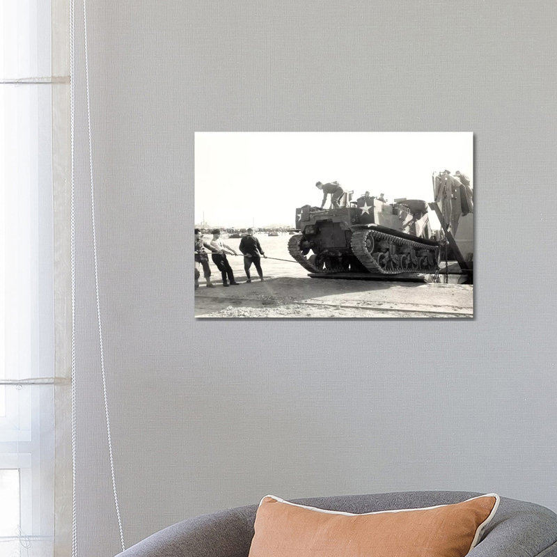US Army M7 Howitzer Motor Carrier Being Unloaded In Algiers by Stocktrek Images - Wrapped Canvas Print