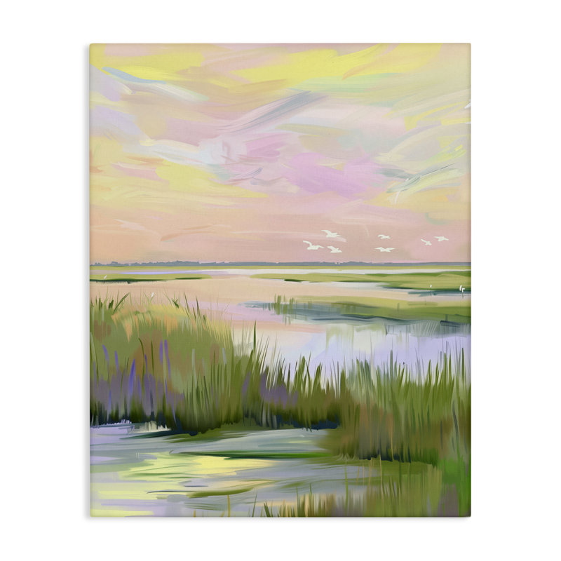 Toile douce au lever du soleil sur marais rose, design par Arlington Prints, 20" H x 16" W