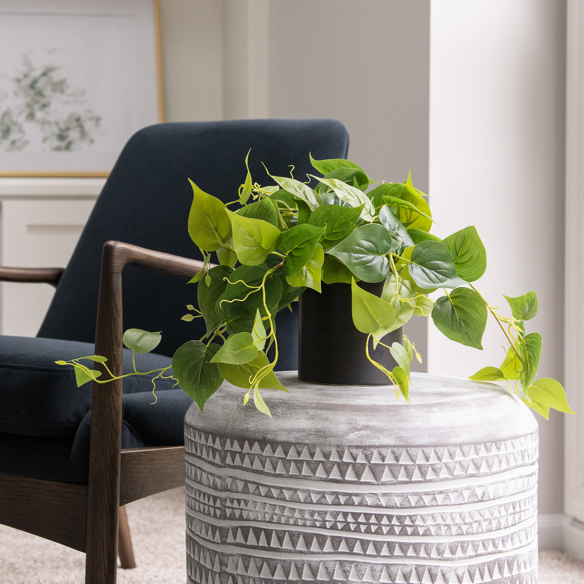 Faux Foliage Plant in Ceramic Pot, Black, 1