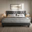 Très grand cadre de lit tapissier avec tête de lit, base de lit en lin capitonné, lit plateforme avec lattes de bois, robuste, facile à assembler, aucun sommier tapissier requis, blanc-1063459761-1063459764