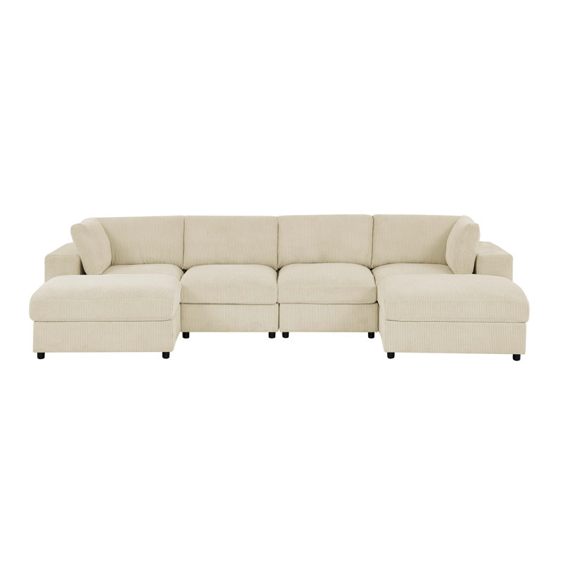 Corduroy Reversible Modular Sectional, 33" H x 132" W x 94" D, Beige Corduroy