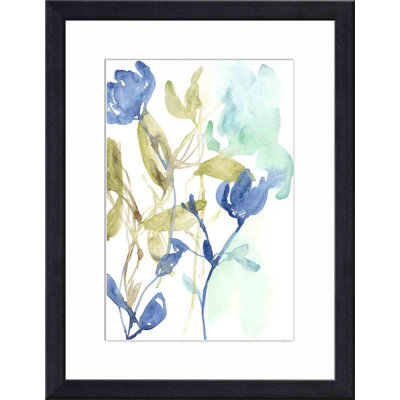 «Cobalt and Olive Bouquet I» par Jennifer Goldberger - peinture encadrée