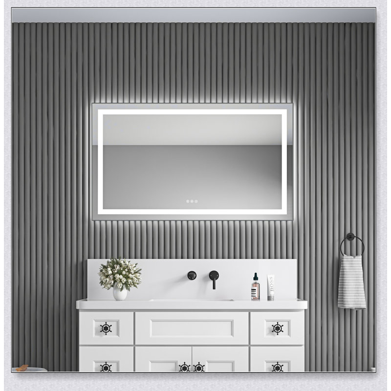 Miroir de salle de bain DEL, Brun jaune, 28 po x 48 po